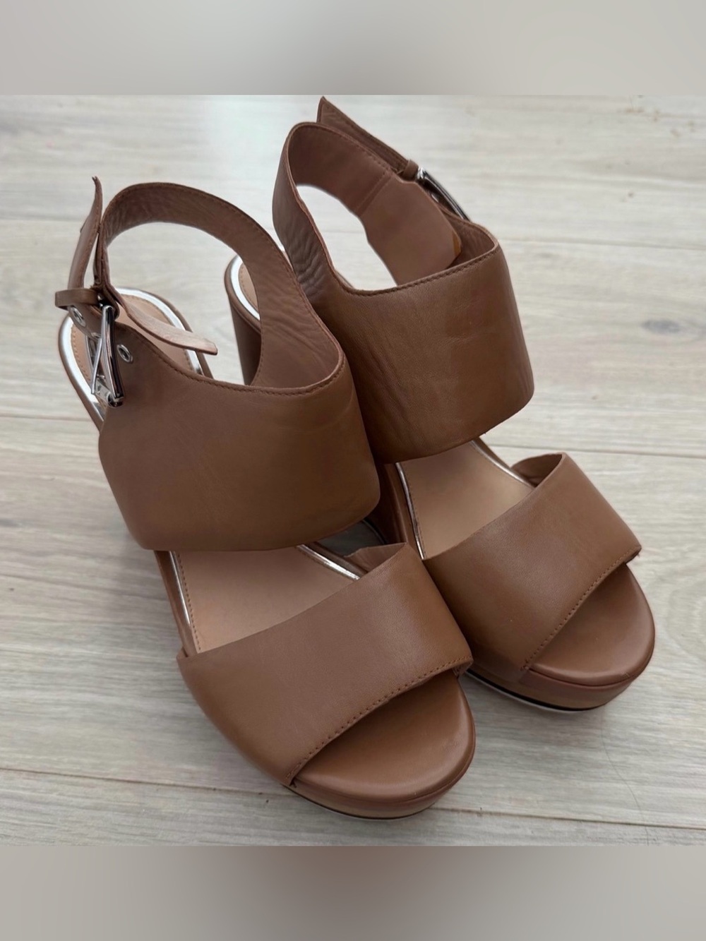 Paolo Brown Wide-Strap Slingback Sandals